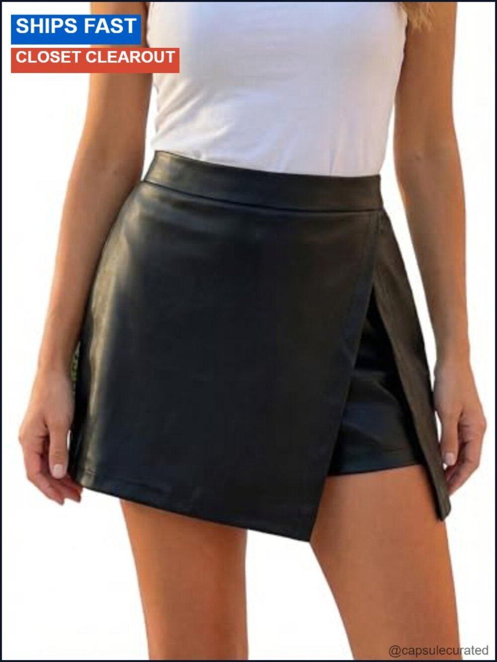 Faux Leather High Rise Mini Bodycon Slit Skort